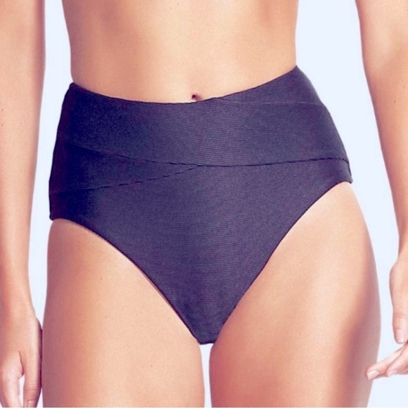 Miléa Resort Mini Rib Cross Front High Waist bikini bottom in blue - Picture 1 of 9